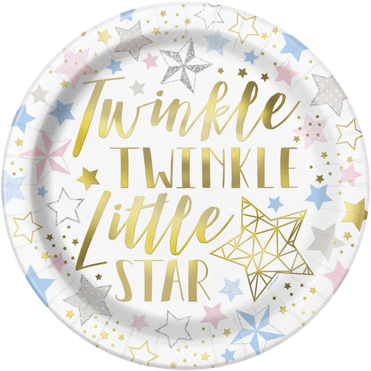 Twinkle Twinkle Little Star Round 9" Dinner Plates, 8 In A Pack - Foil Board
