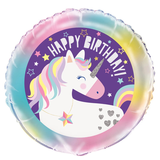 Unicorn Round Foil Balloon 18", Packaged