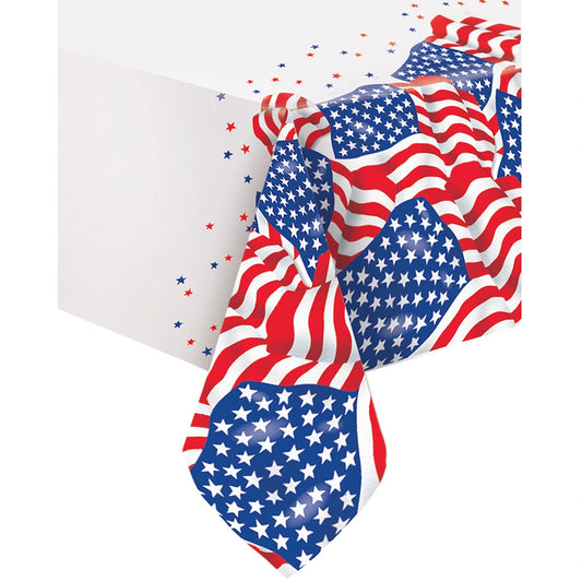 USA Flag Re In A Packangular Plastic Table Cover, 54"x84"