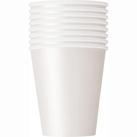 White Solid 9oz Paper Cups, 8 In A Pack