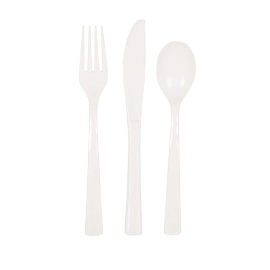 White Solid Assorted Plastic Cutlery, 18 In A Pack