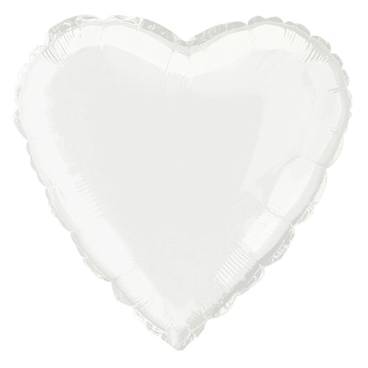 White Solid Heart Foil Balloon 18", Bulk