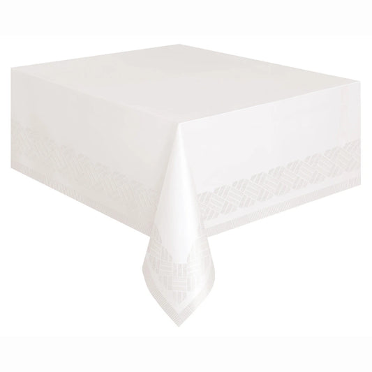 White Solid Rectangular Paper-Poly Table Cover, 54"x108"