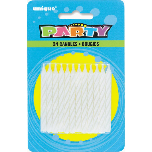 White Spiral Birthday Candles, 24 In A Pack
