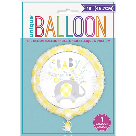 Yellow Floral Elephant Round Foil Balloon 18", Package