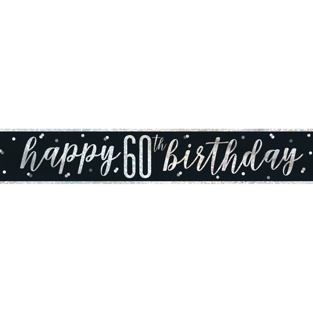 1 9ft Glitz Black & Silver Foil Banner "Happy 60th Birthday"