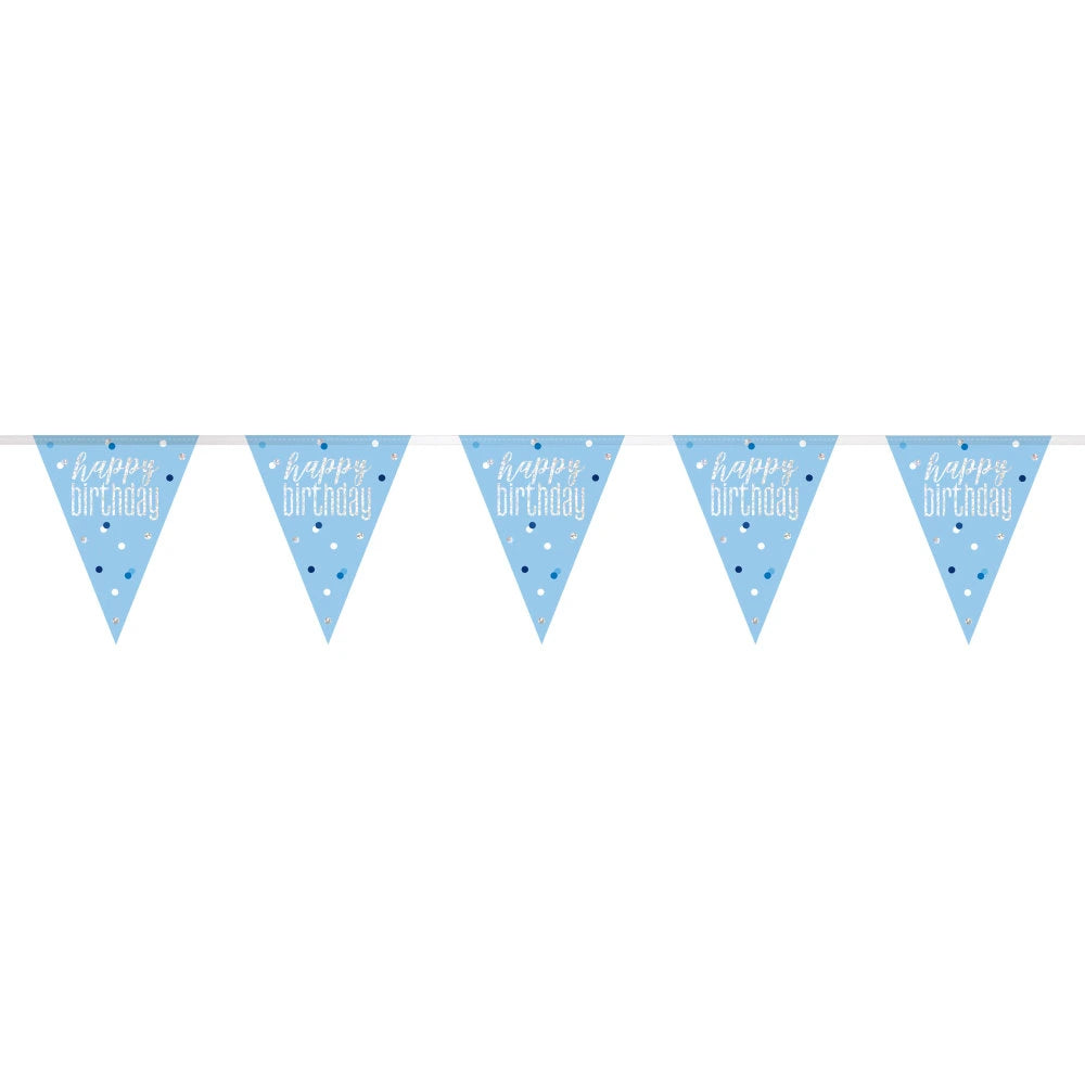 1 9ft Glitz Blue & Silver Prismatic Plastic Flag Banner "Happy Birthday"