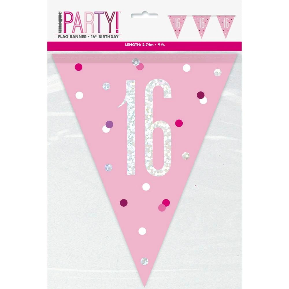1 9ft Glitz Pink & Silver Prismatic Plastic Flag Banner 16