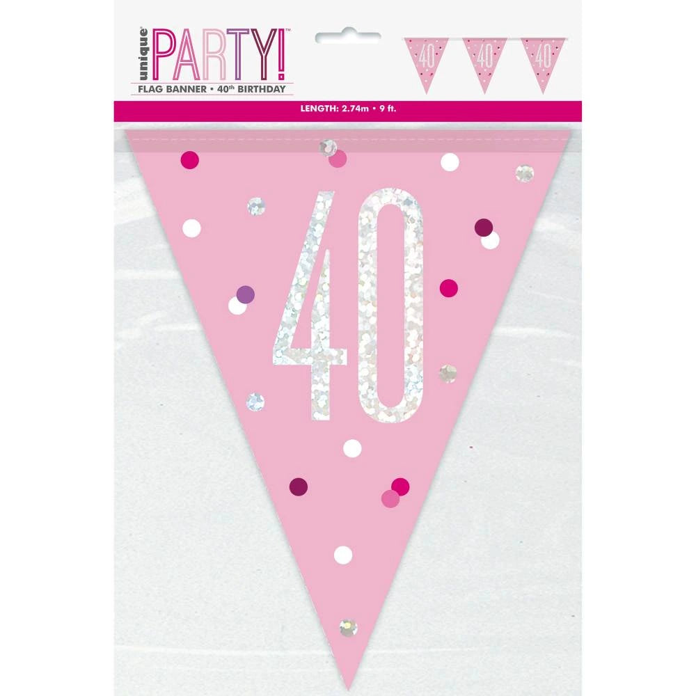 1 9ft Glitz Pink & Silver Prismatic Plastic Flag Banner 40