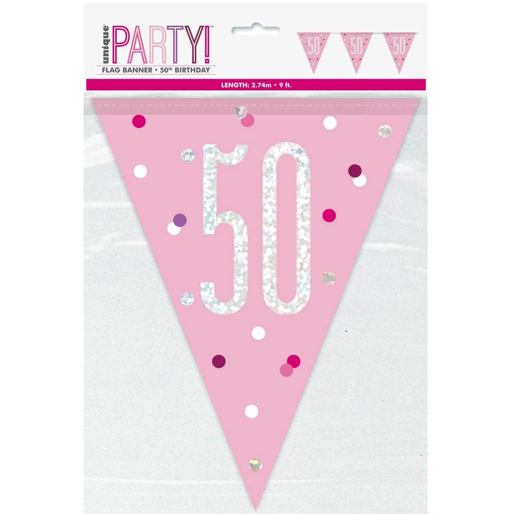 1 9ft Glitz Pink & Silver Prismatic Plastic Flag Banner 50