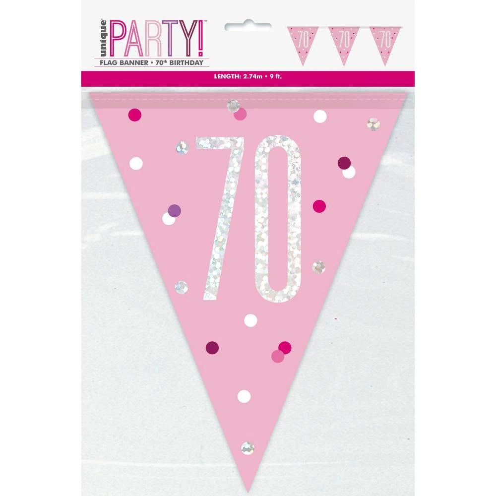 1 9ft Glitz Pink & Silver Prismatic Plastic Flag Banner 70