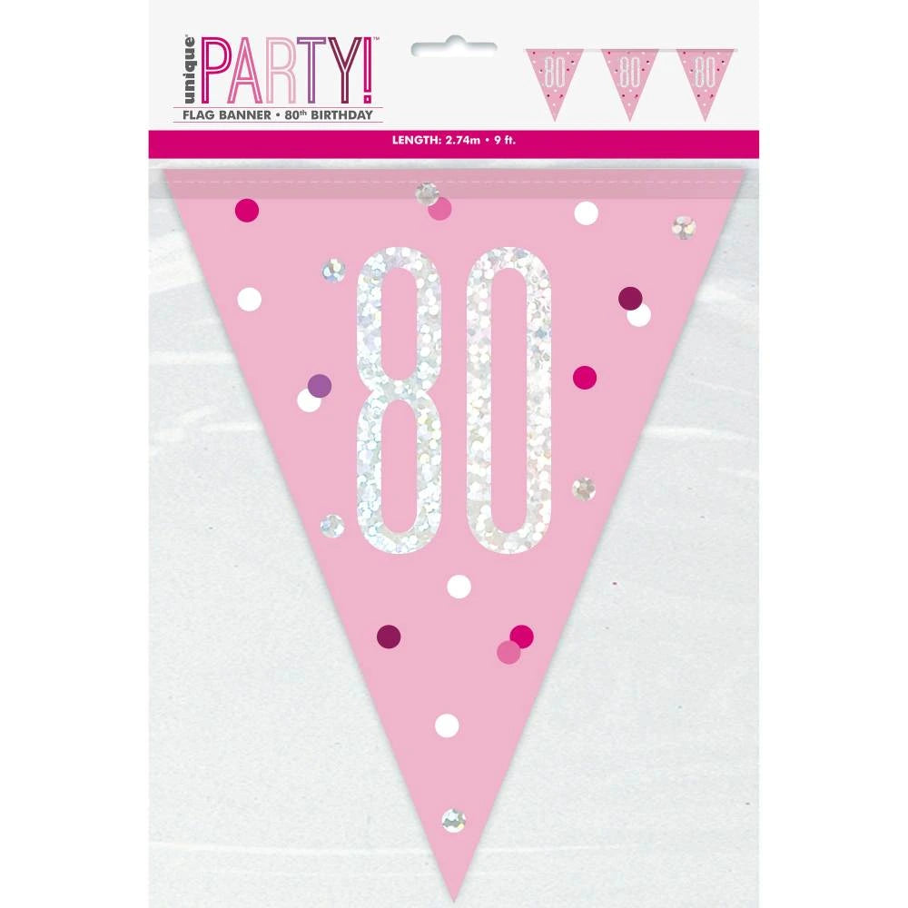 1 9ft Glitz Pink & Silver Prismatic Plastic Flag Banner 80