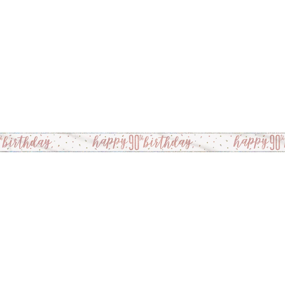 1 9ft Glitz Rose Gold Foil Banner "Happy 90th Birthday"
