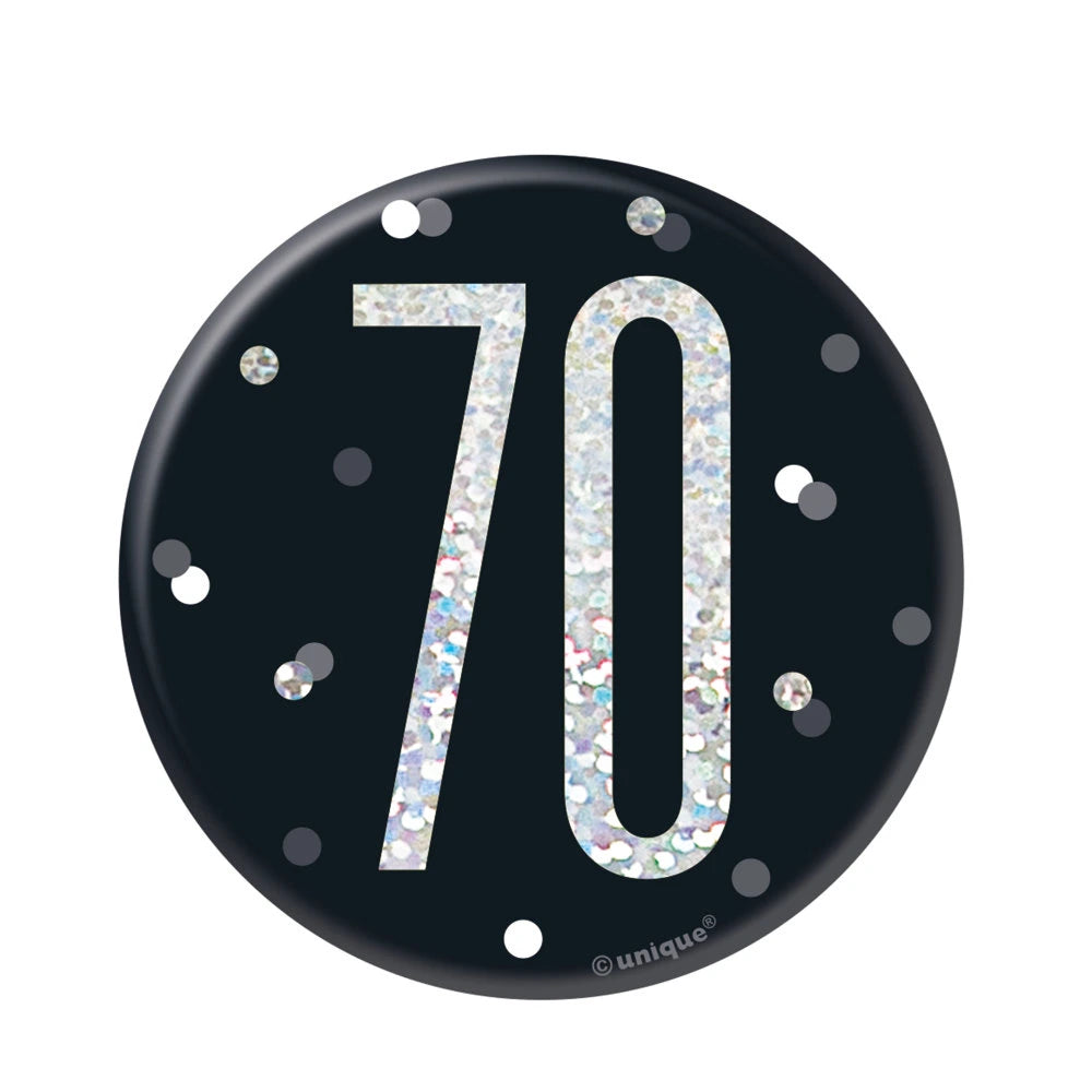 1 Glitz Black & Silver Birthday Badge 70