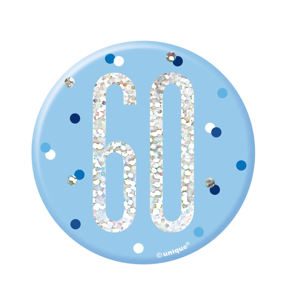 1 Glitz Blue & Silver Birthday Badge 60