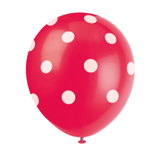12" Latex Balloons, 6 In A Pack - Ruby Red Dots