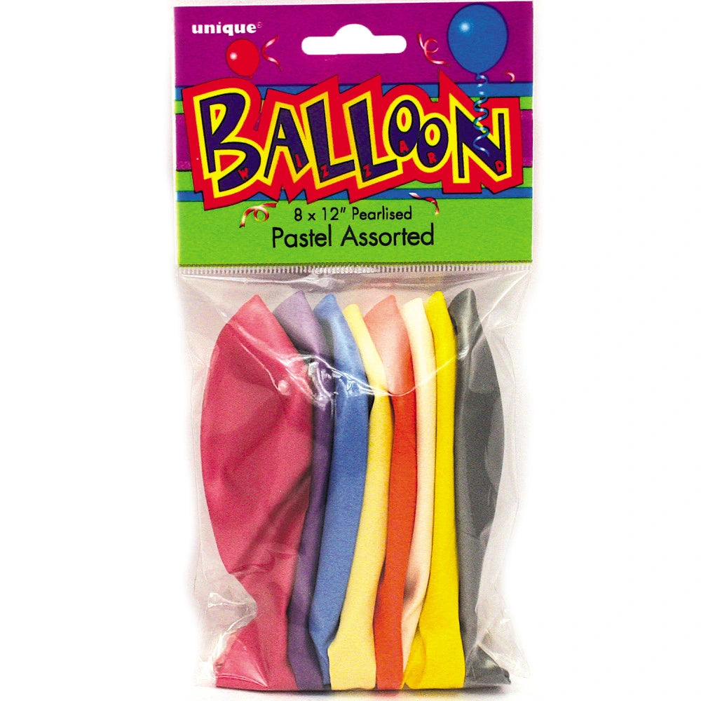 12" Premium Pearlized Balloons, 8 In A Pack - Assorted Pastel