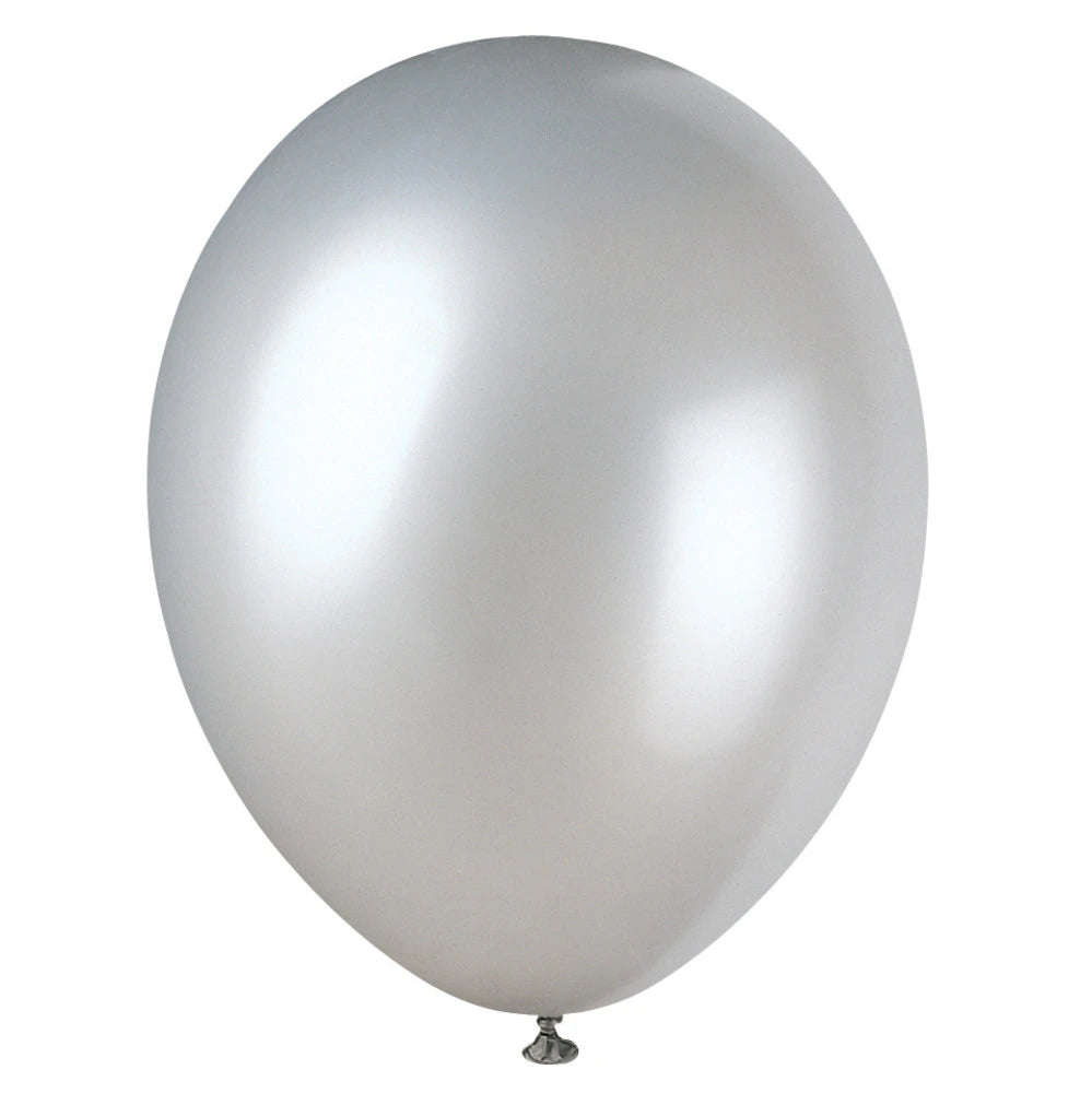 12" Premium Pearlized Balloons, 8 In A Pack - Shimmer Silver