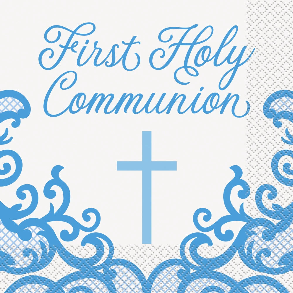 16 Fancy Blue Cross First Holy Communion Lunch Napkins