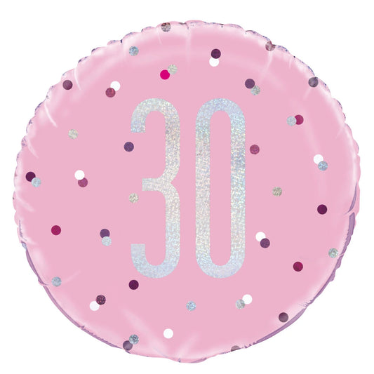 18" Glitz Pink & Silver Round Foil Balloon Packaged 30