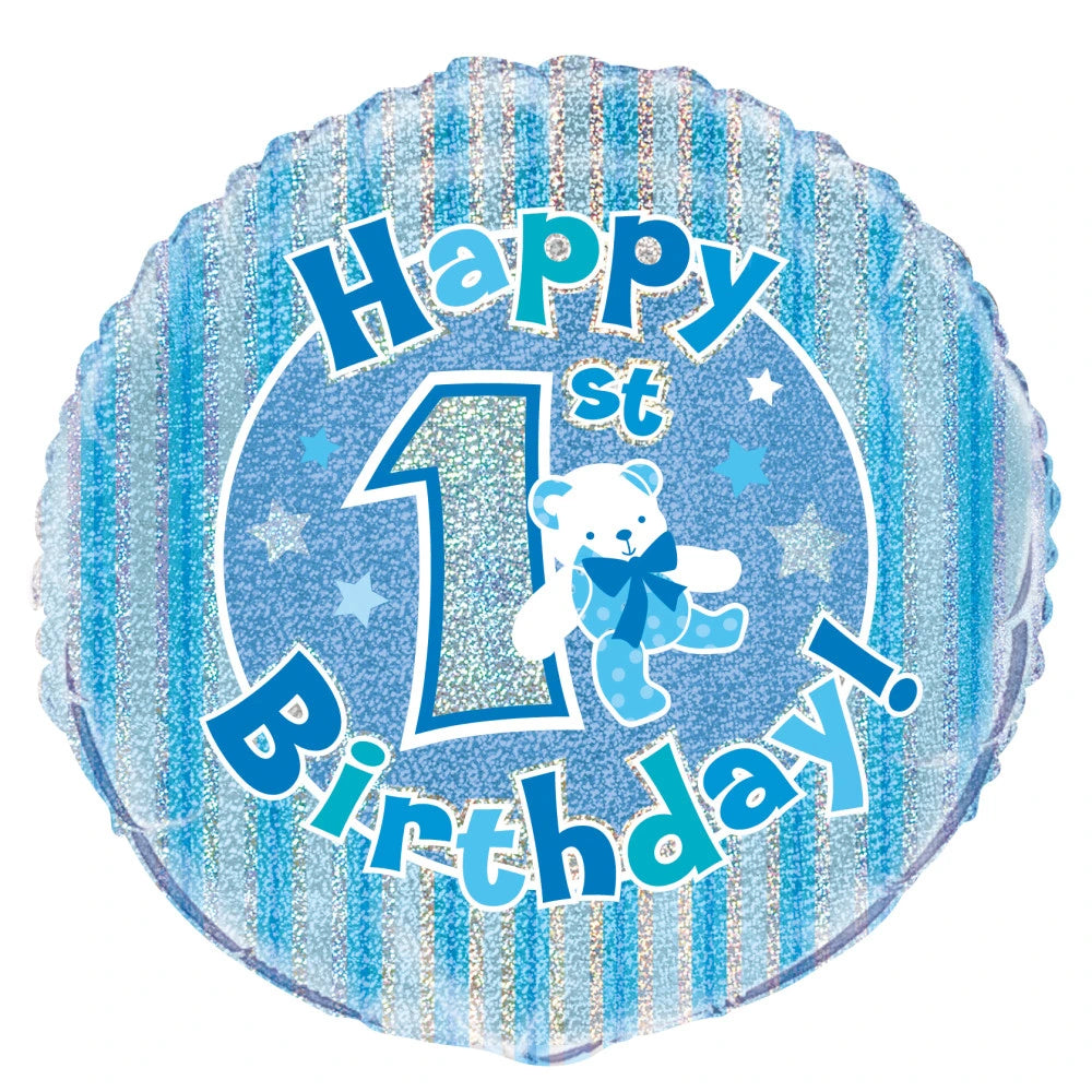 1St Birthday Prism Round Foil Balloon 18", Packaged - Blue