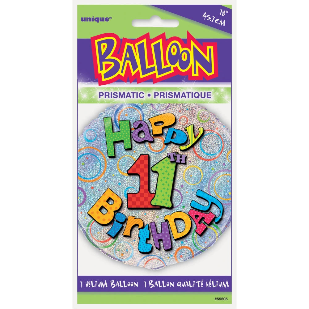 Age 11 Birthday Prism Round Foil Balloon 18", Packaged