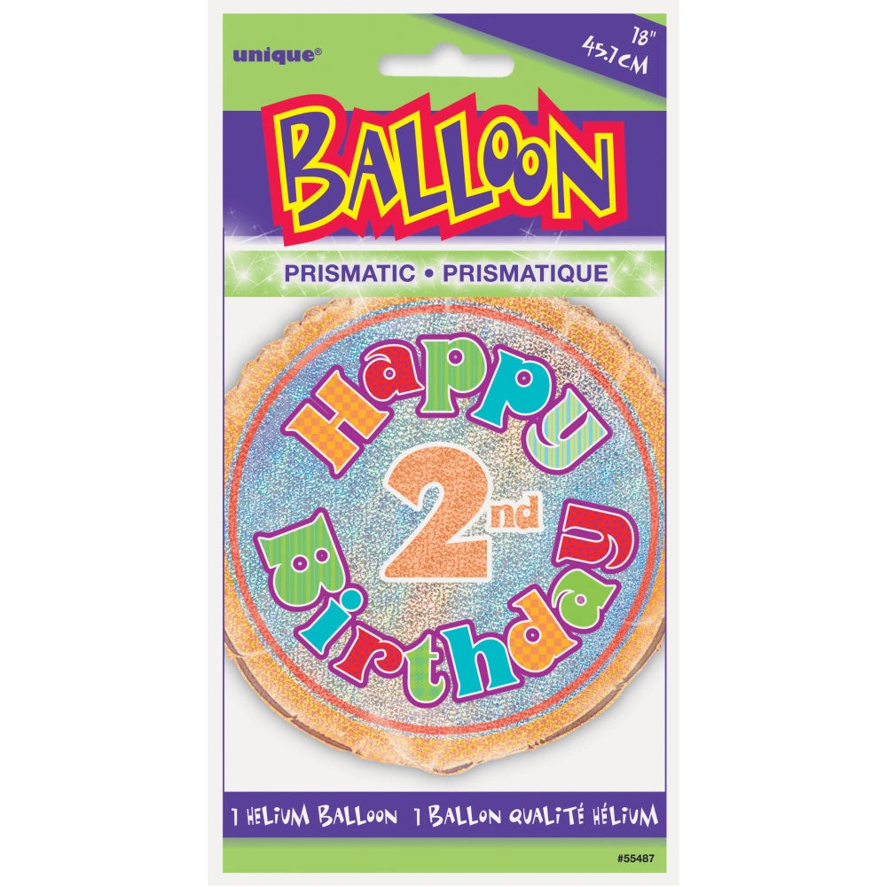 Age 2 Birthday Prism Round Foil Balloon 18", Packaged