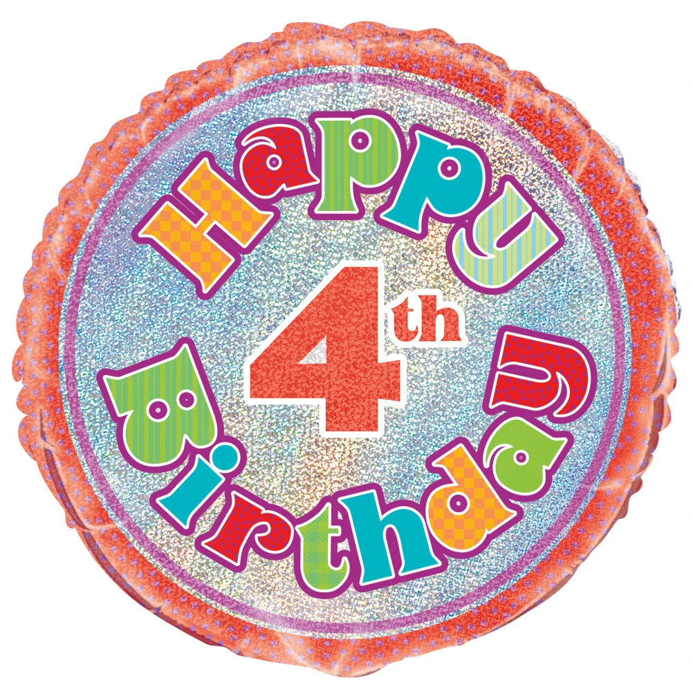 Age 4 Birthday Prism Round Foil Balloon 18", Packaged