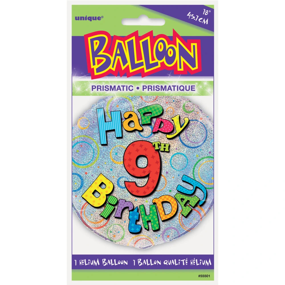 Age 9 Birthday Prism Round Foil Balloon 18", Packaged