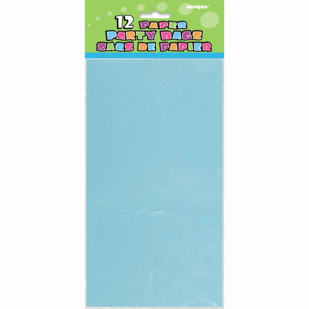 Baby Blue Paper Party Bags, 12 In A Pack