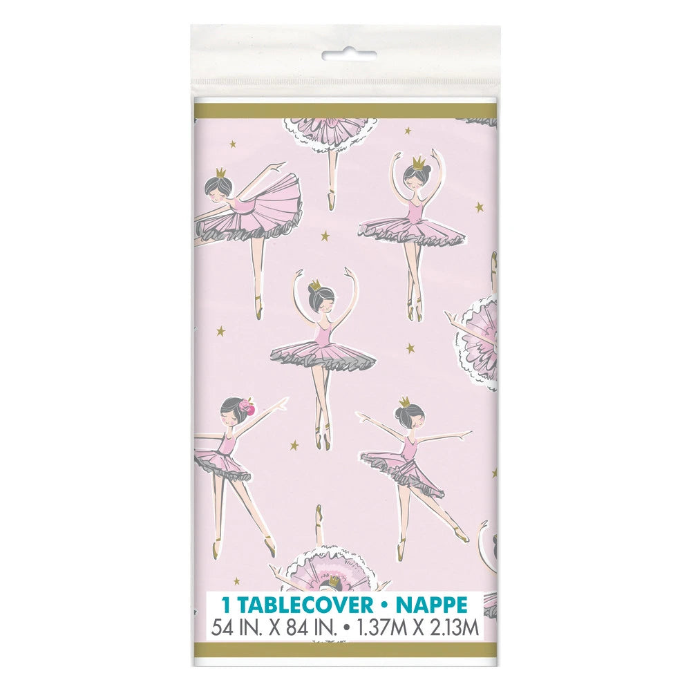 Ballerina Pink & Gold 1st Birthday Plastic Table Cover, 54"x84"