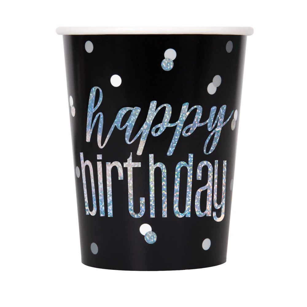 Birthday Black Glitz 9oz Paper Cups, 8 In A Pack