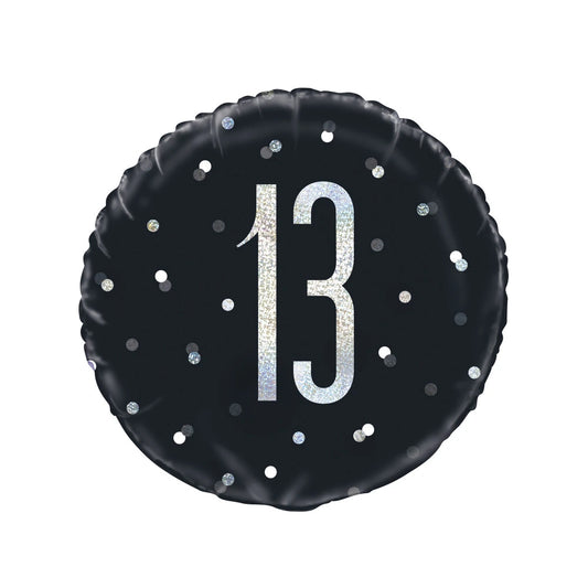 Birthday Black Glitz Number 13 Round Foil Balloon 18", Packaged
