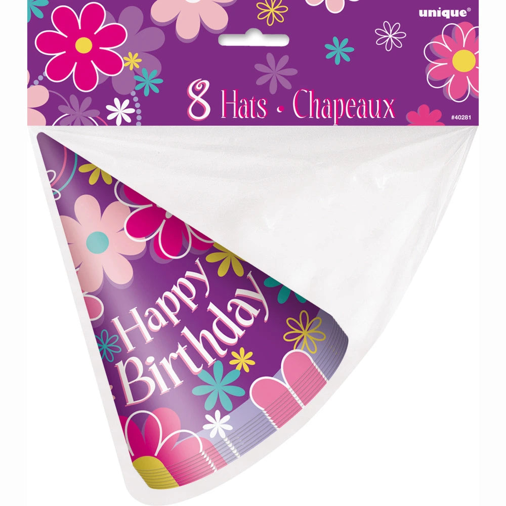 Birthday Blossoms Party Hats, 8 In A Pack