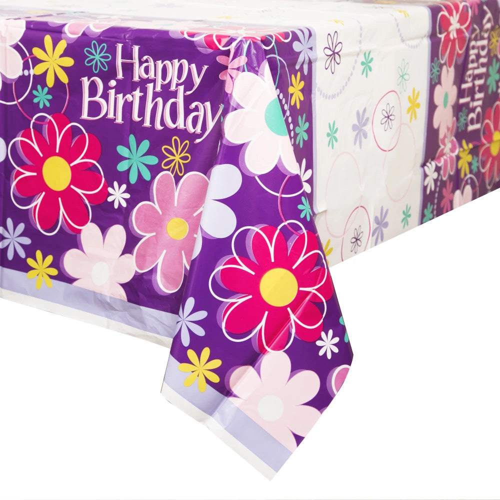 Birthday Blossoms Re In A Packangular Plastic Table Cover, 54"x84"