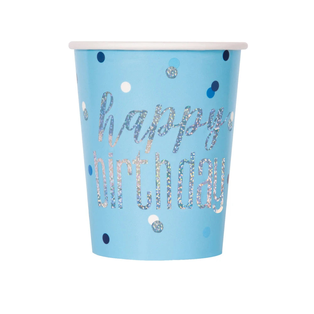 Birthday Blue Glitz 9oz Paper Cups, 8 In A Pack