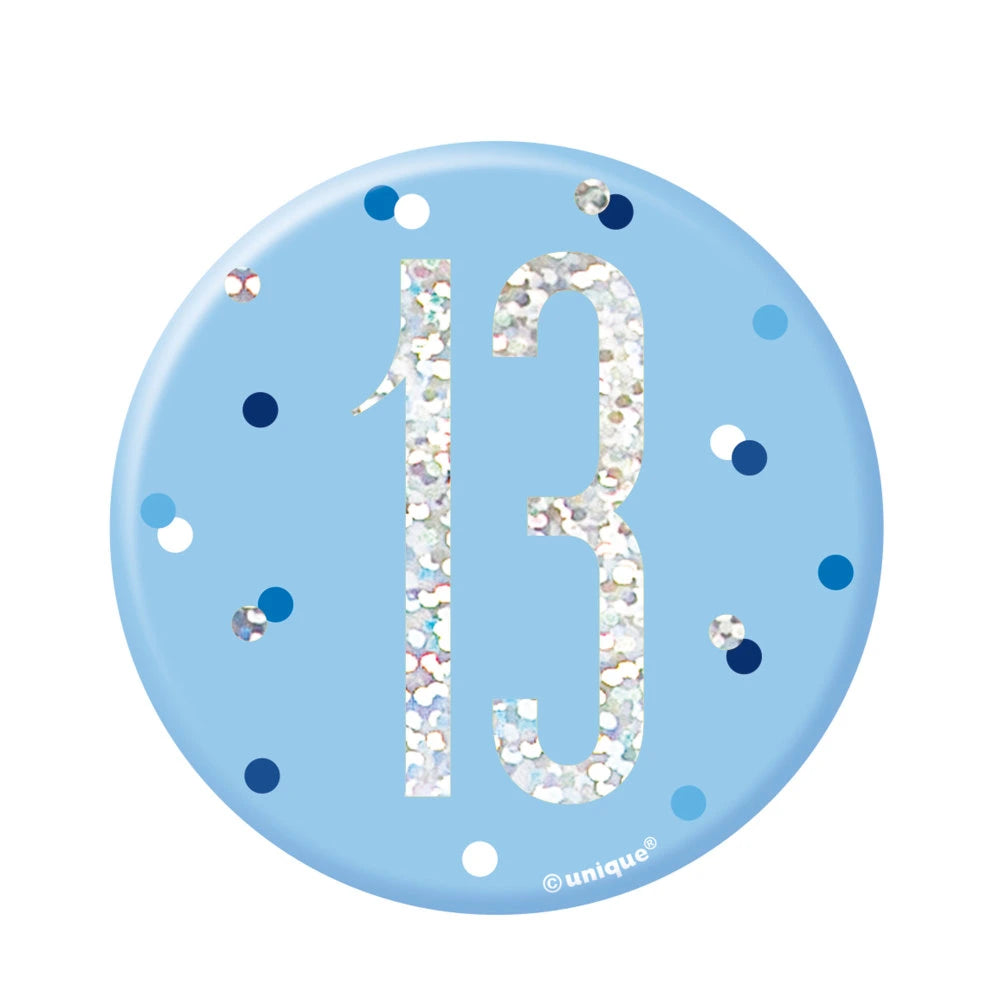 Birthday Blue Glitz Number 13 Badge