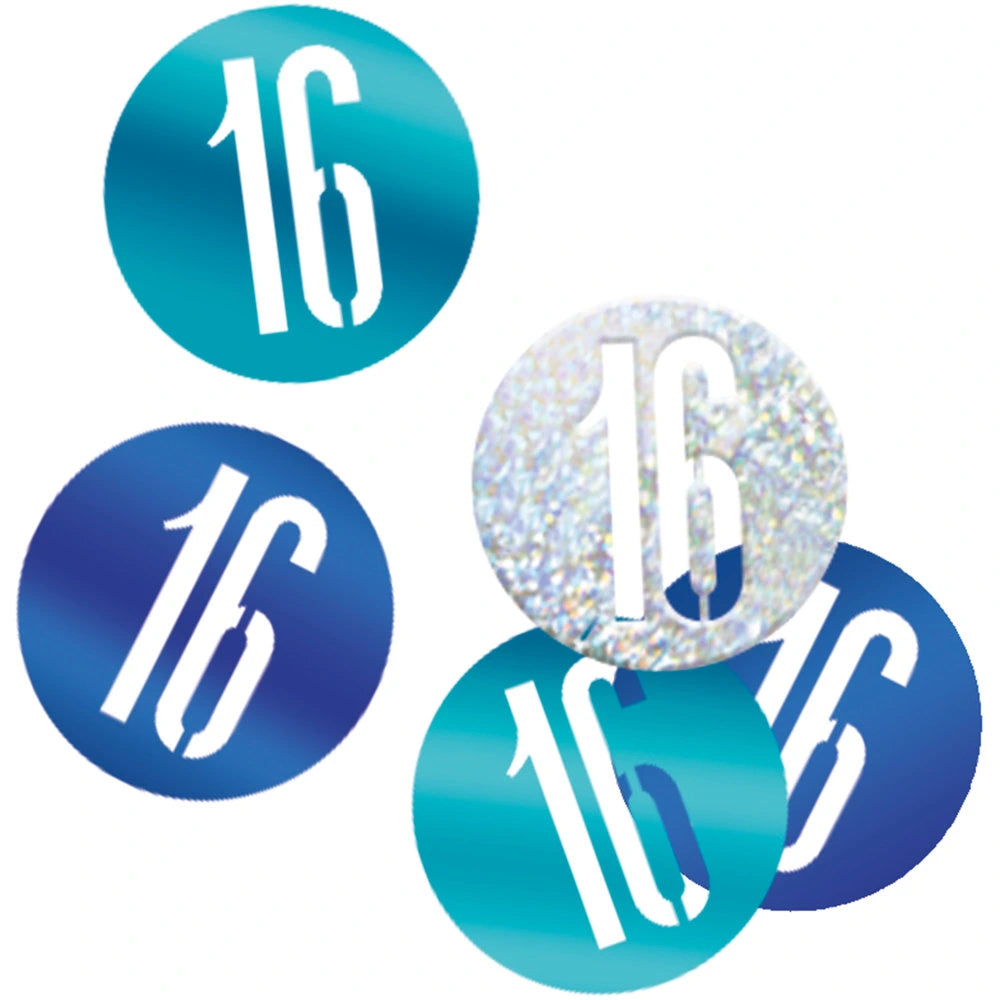 Birthday Blue Glitz Number 16 Confetti, .5oz