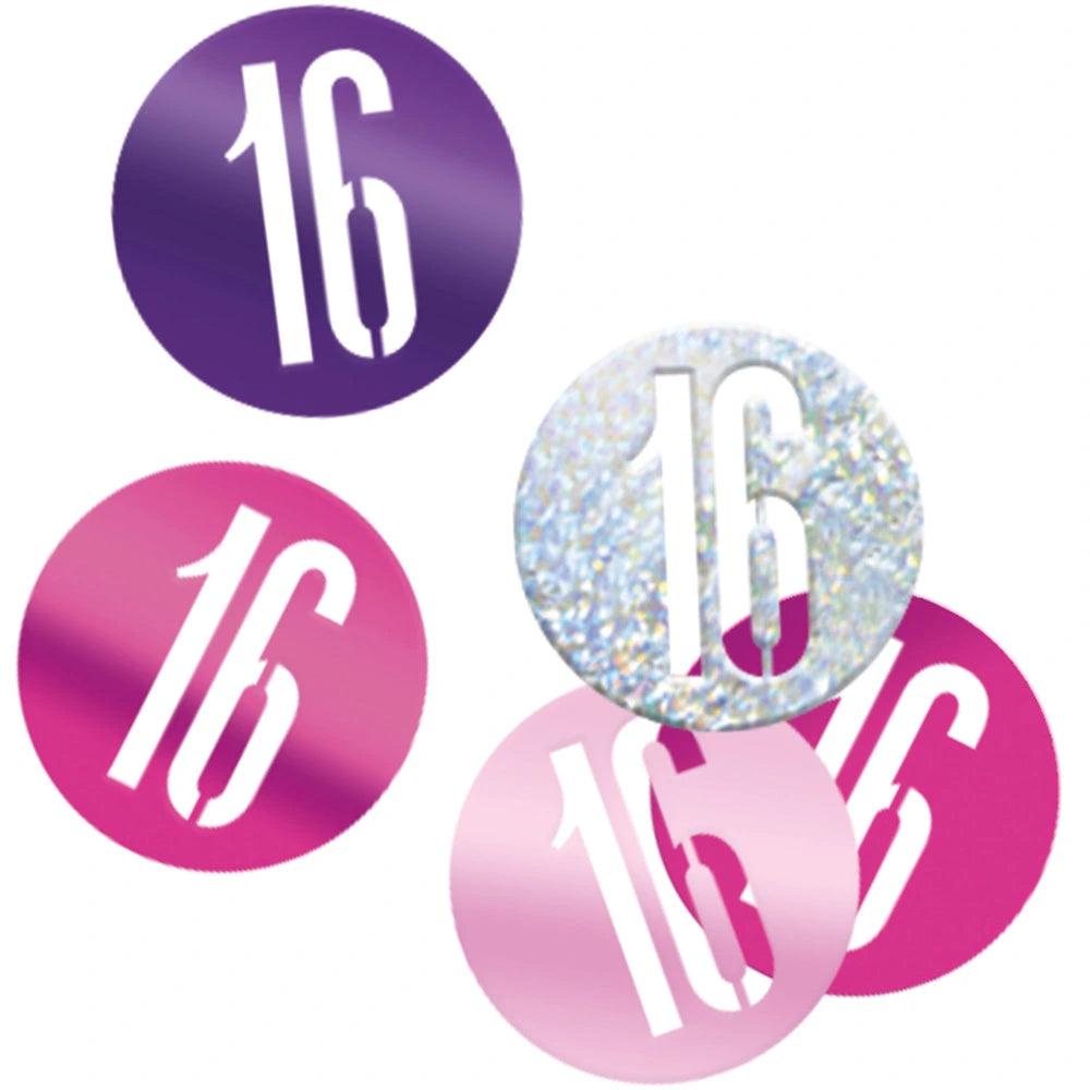 Birthday Pink Glitz Number 16 Confetti, .5oz