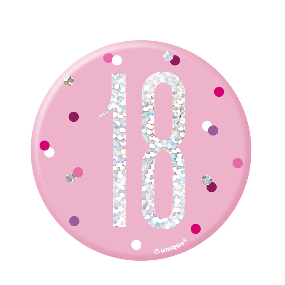 Birthday Pink Glitz Number 18 Badge