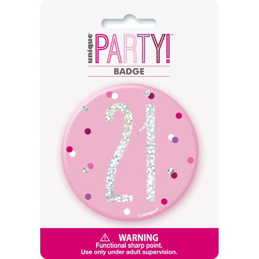 Birthday Pink Glitz Number 21 Badge
