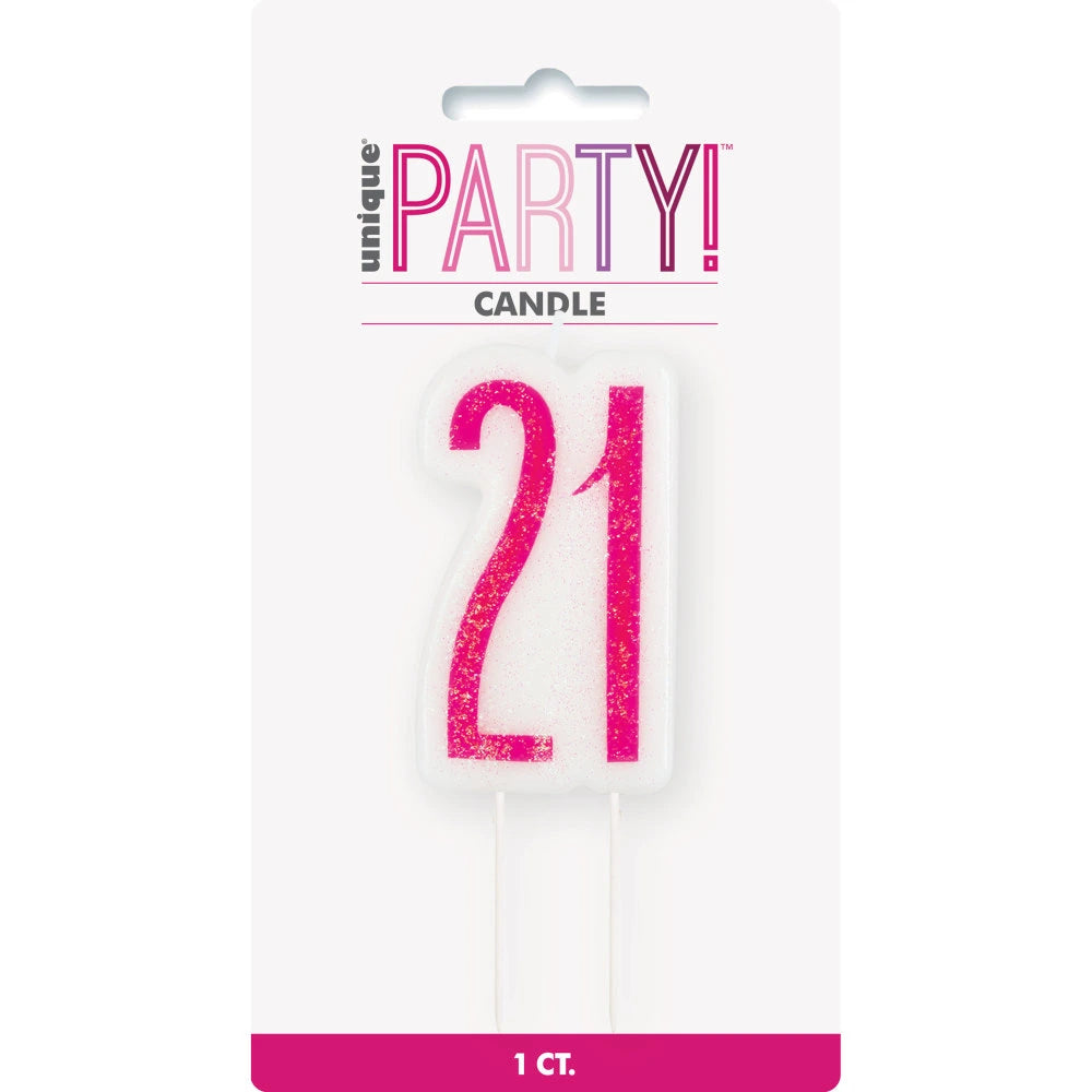 Birthday Pink Glitz Number 21 Numeral Candle