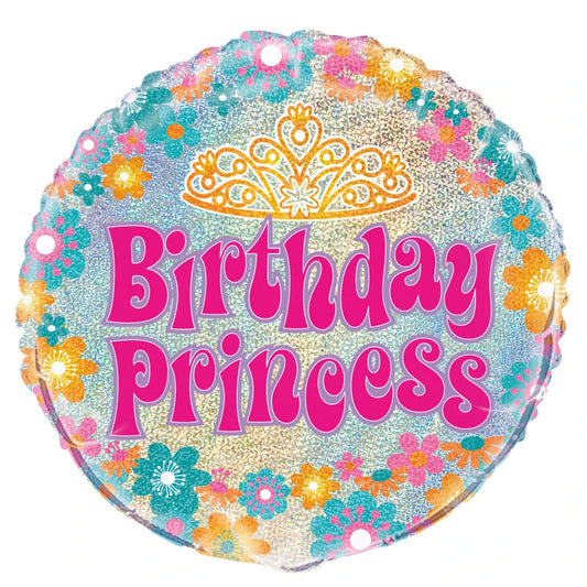 Birthday Princess Prism Round Foil Balloon 18", Packaged