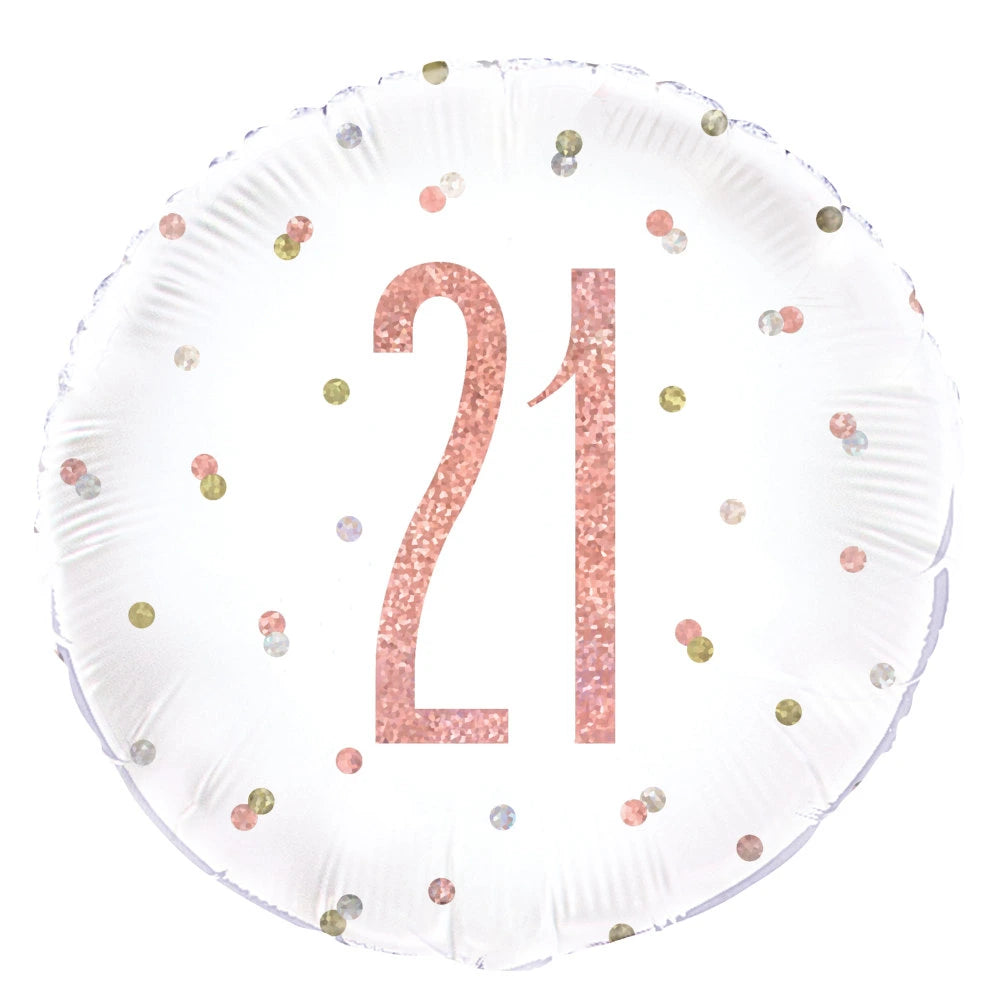 Birthday Rose Gold Glitz Number 21 Round Foil Balloon 18", Packaged
