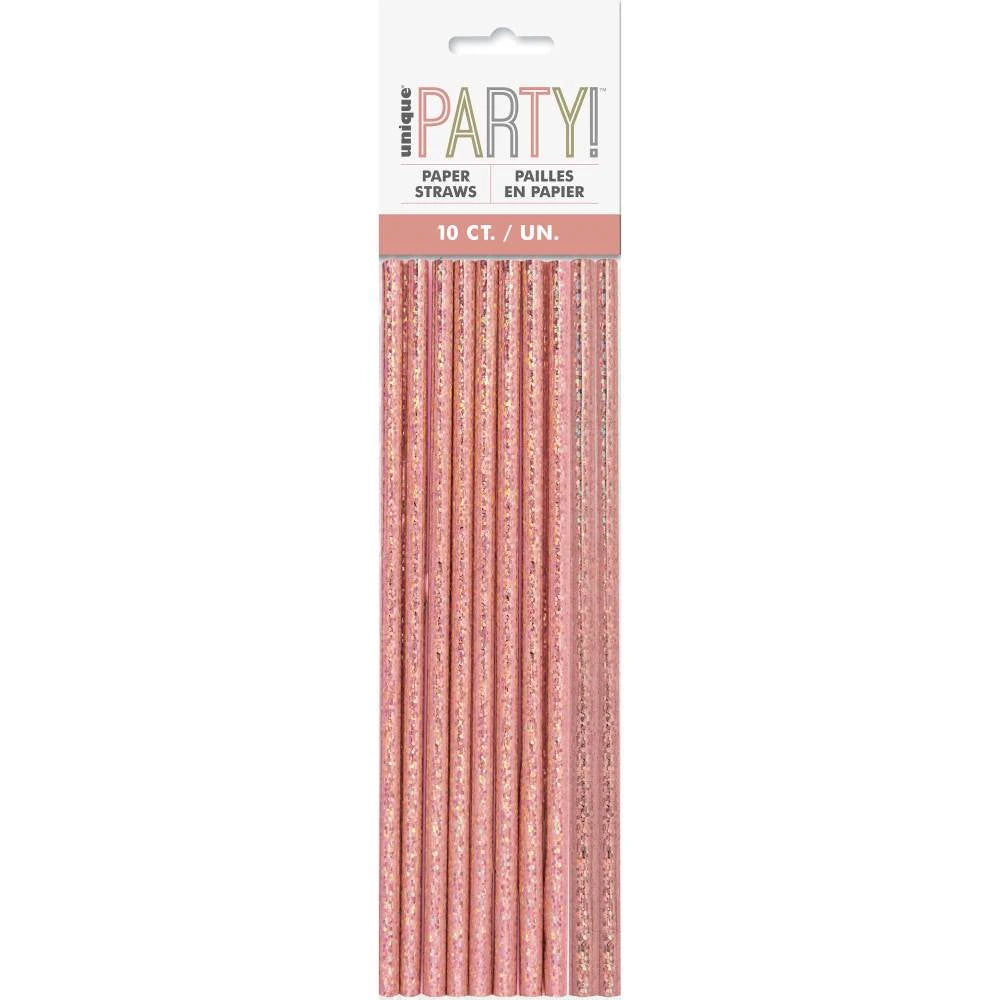 Birthday Rose Gold Glitz Paper Straws, 10 In A Pack