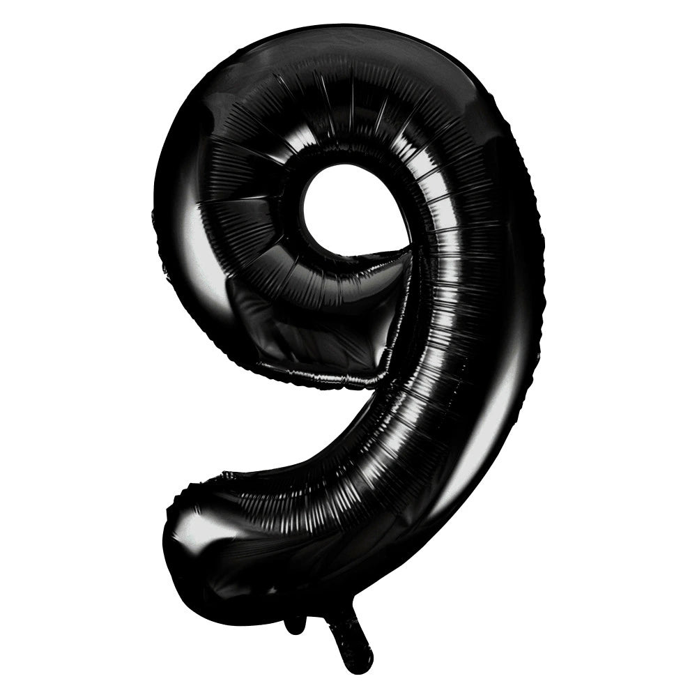 Black Number 9 Shaped Foil Balloon 34", Packaged