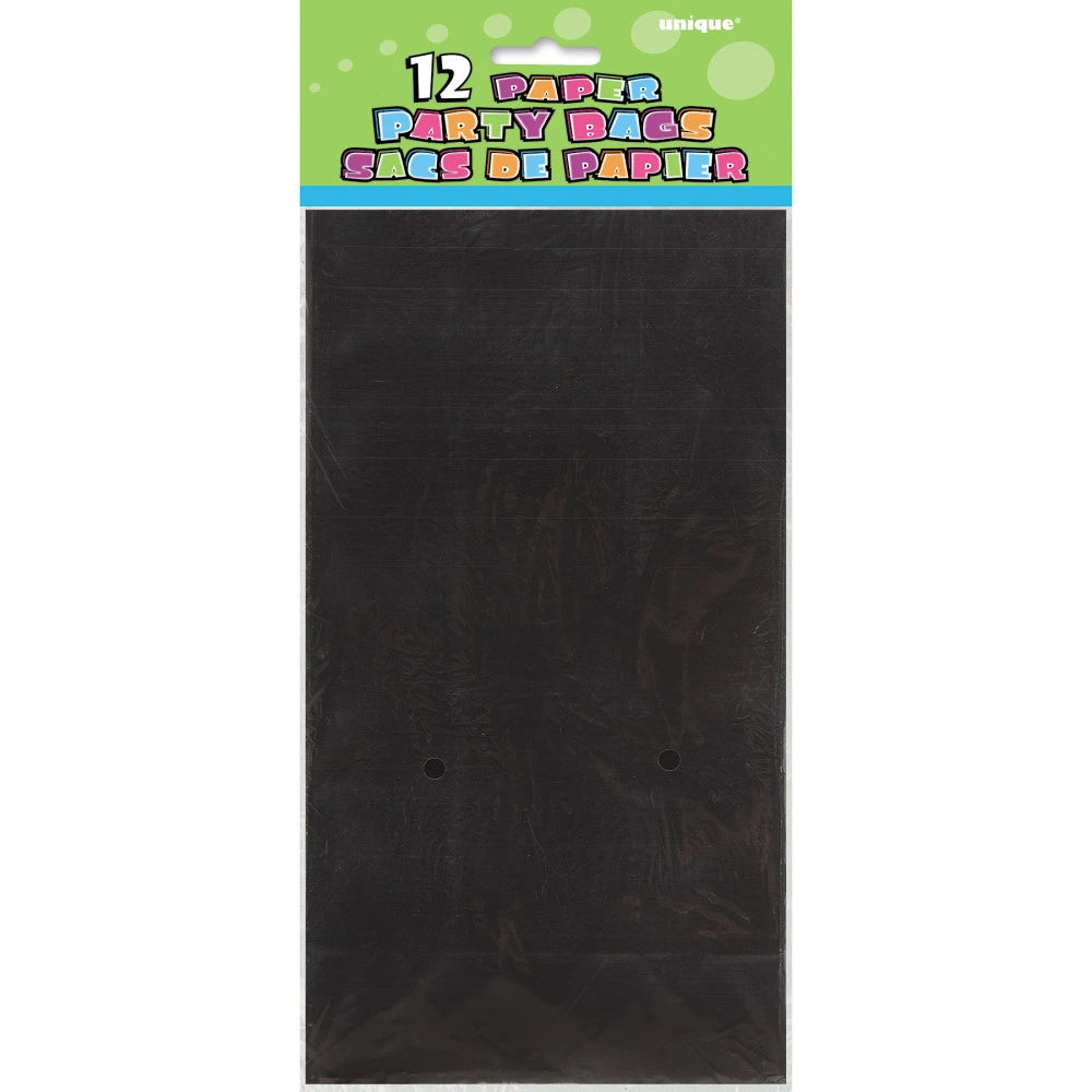 Black Paper Party Bags, 12 In A Pack