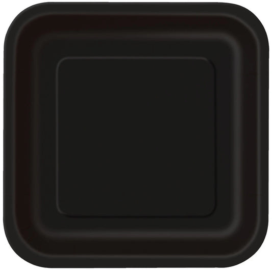 Black Solid Square 7" Dessert Plates, 16 In A Pack