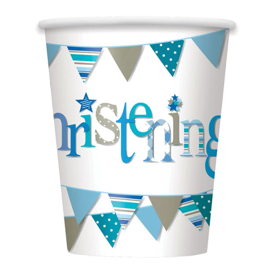 Blue Bunting Christening 9oz Paper Cups, 8 In A Pack