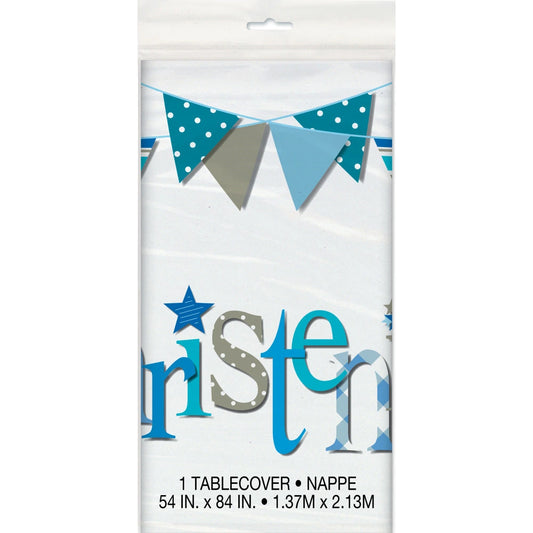Blue Bunting Christening Re In A Packangular Plastic Table Cover, 54"x84"